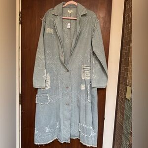 POL Distressed Denim Patterned Long Jacket (NWT)